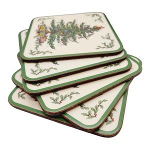 New In Sealed Box Pimpernel for Spode Christmas Tree Coasters Set of 6 Cork-back